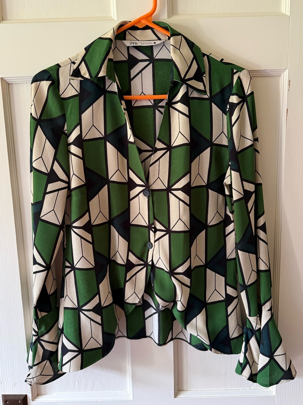 Zara Green and Black Patterned‎ Blouse
